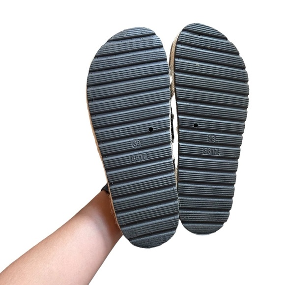 Nature Breeze Platform Slip On Slide Sandals Black Beige Floral Applique Size 8 - Picture 9 of 9